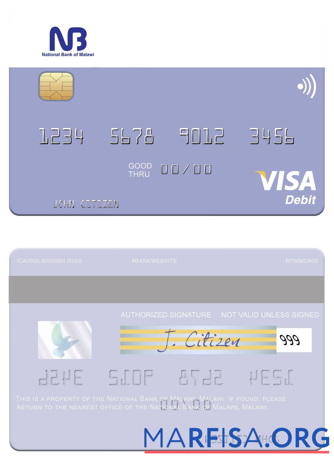 Blank Malawi National Bank of Malawi visa debit card download for verification